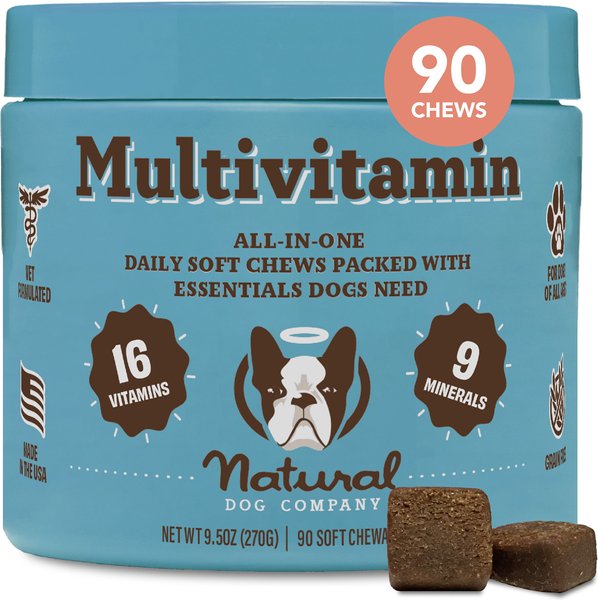 NATURAL DOG COMPANY Multivitamin Peanut Butter Bacon Flavored Soft Chew Supplement for Dogs 90 count Chewy