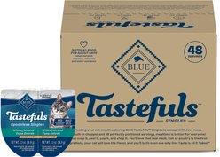 Blue Buffalo Tastefuls Spoonless Singles White Fish & Tuna Entree Pate Adult Cat Food, 2.6-oz cup, case of 24