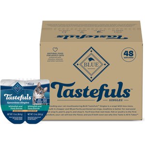 Blue Buffalo Tastefuls Spoonless Singles White Fish & Tuna Entree Pate Adult Cat Food, 2.6-oz cup, case of 24