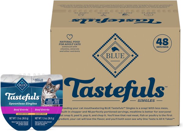 Blue Buffalo Tastefuls Spoonless Singles Beef Entrée Pate Adult Cat Food, 2.6-oz cup, case of 24 slide 1 of 9