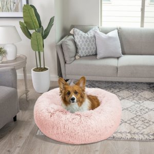 Best Friends by Sheri The Original Calming Shag Fur Donut Cuddler Cat & Dog Bed, Cotton Candy, Medium