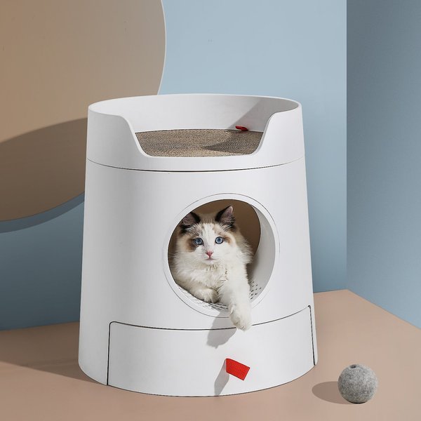 Mayitwill Castle Front-Entry Cat Litter Box with Scratch Basin, White slide 1 of 8