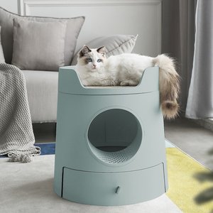 Mayitwill Castle Front-Entry Cat Litter Box with Scratch Basin, Morandi Green