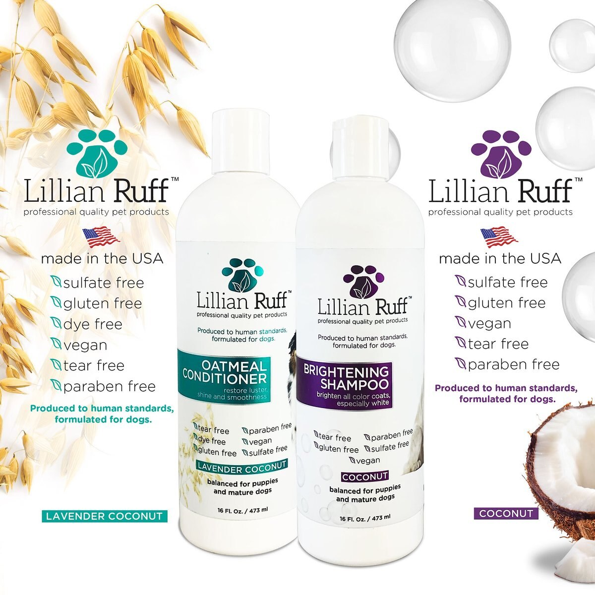 LILLIAN RUFF Brightening Dog & Cat Shampoo & Oatmeal Conditioner Set