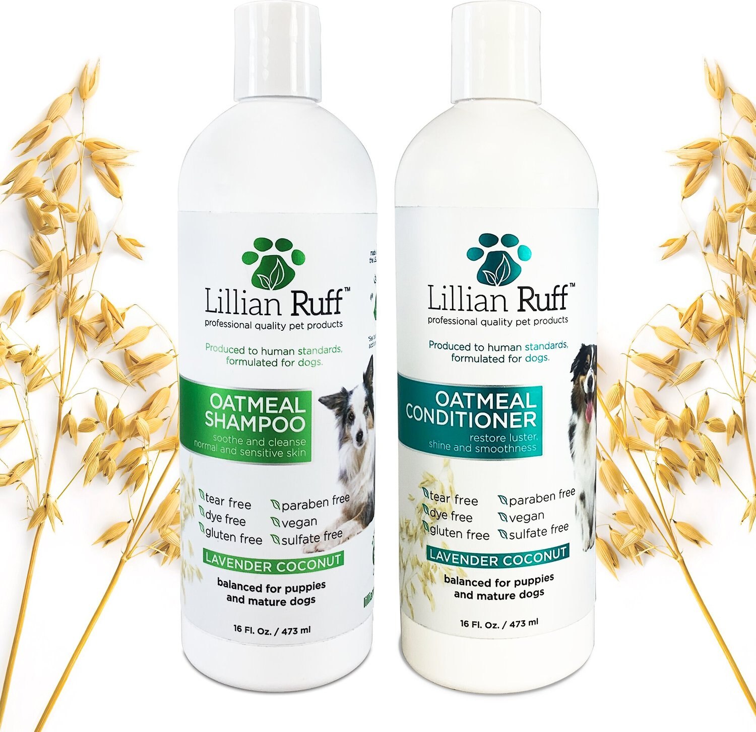 LILLIAN RUFF Oatmeal Dog & Cat Shampoo & Conditioner Set, 16oz bottles