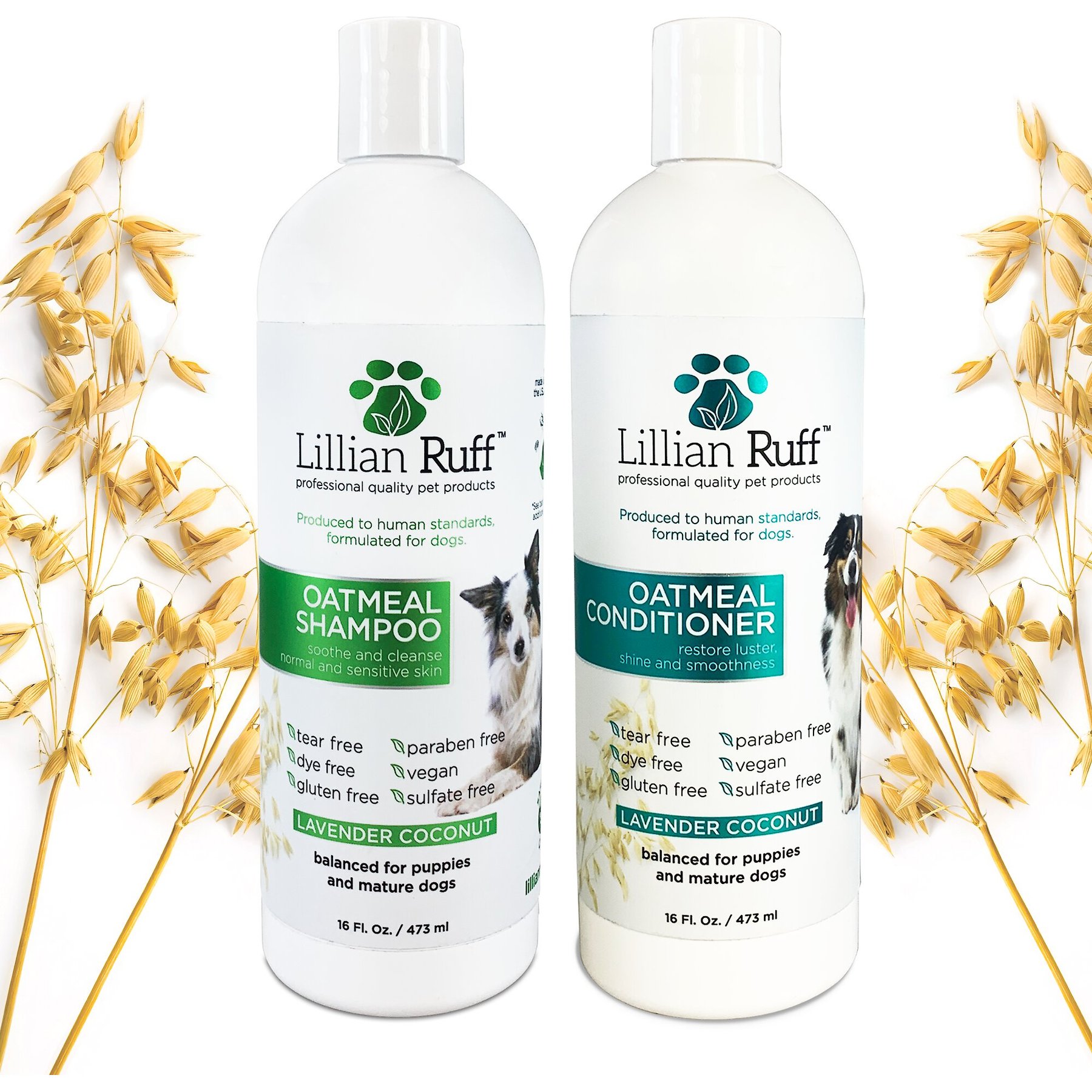 Lillian Ruff Oatmeal Dog & Cat Shampoo & Conditioner Set, 16-fl oz bottles, pack of 2