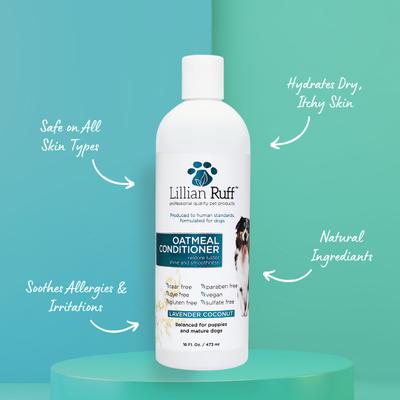 Show full view: Lillian Ruff Oatmeal Dog & Cat Shampoo & Conditioner Set, 16-fl oz bottles, pack of 2 slide 4 of 9