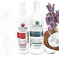 Lillian Ruff Waterless Dog & Cat Shampoo & Leave in Conditioner Set, 1 16-fl oz bottle & 1 8-fl oz bottle