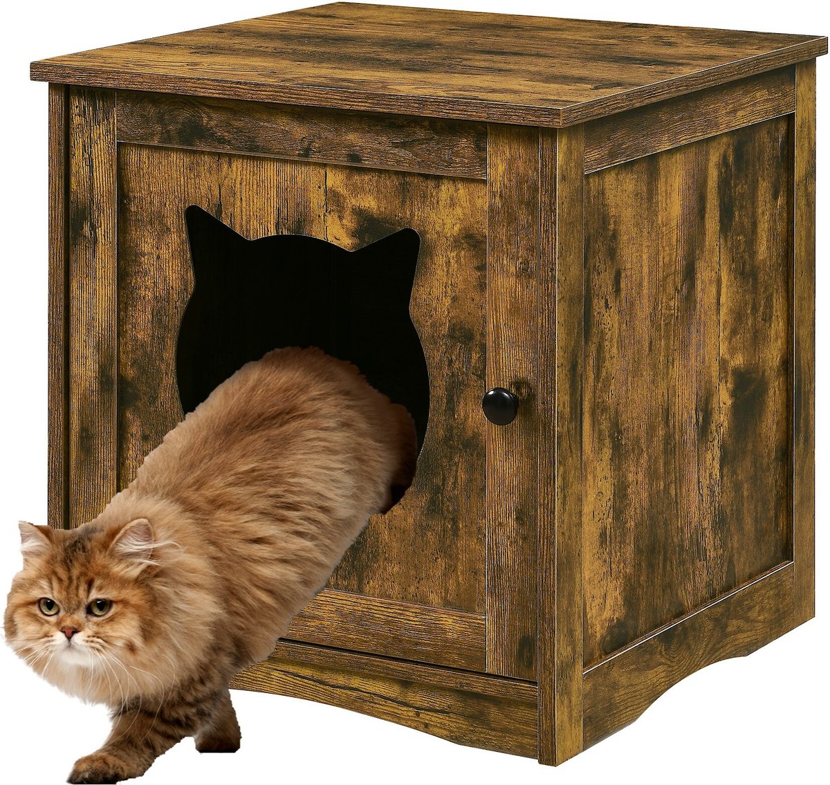 SWEET BARKS Enclosed House Side Table Cat Litter Box, Rustic Brown