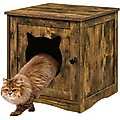 Sweet Barks Enclosed House Side Table Cat Litter Box, Rustic Brown, Small