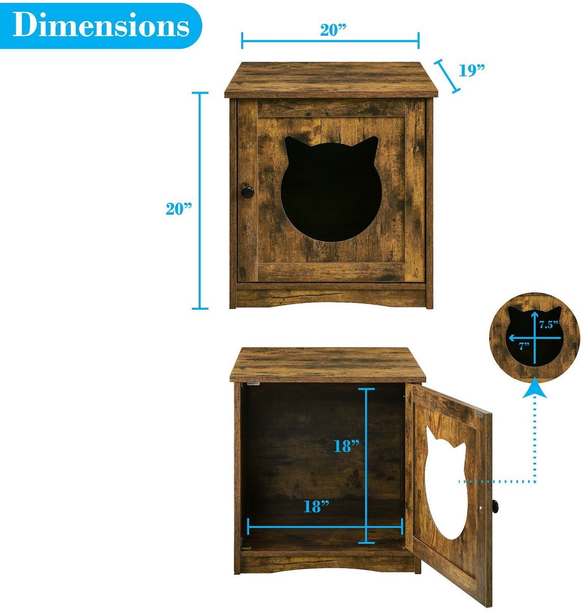 SWEET BARKS Enclosed House Side Table Cat Litter Box, Rustic Brown