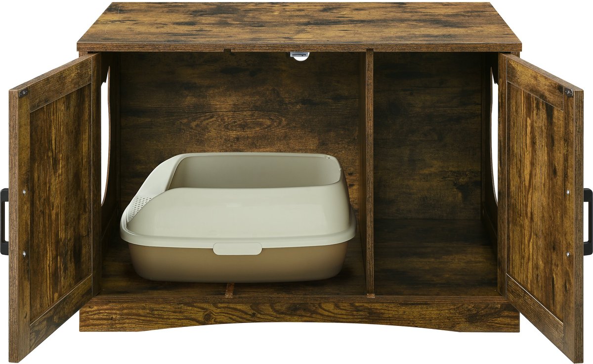 SWEET BARKS Enclosed House Side Table Cat Litter Box, Rustic Brown