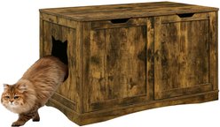 Sweet Barks Enclosed House Side Table Cat Litter Box, Rustic Brown, Large