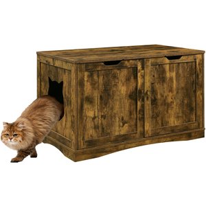 Sweet Barks Enclosed House Side Table Cat Litter Box, Rustic Brown, Large
