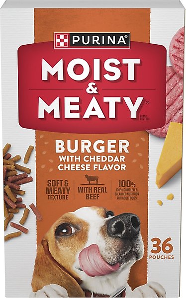 Show full view: Moist & Meaty Burger with Cheddar Cheese Flavor Dry Dog Food, 6-oz pouch, case of 72 slide 2 of 11
