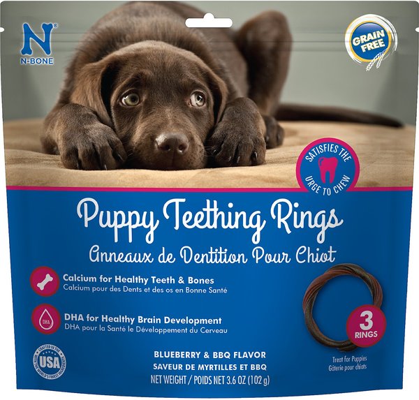 N-Bone Puppy Teething Rings Blueberry & BBQ Flavor Grain-Free Dog Treats, 3.6-oz bag slide 1 of 5