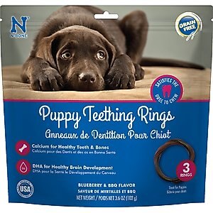 N-Bone Puppy Teething Rings Blueberry & BBQ Flavor Grain-Free Dog Treats, 3 count