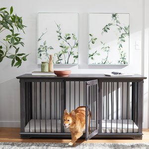 Frisco "Broadway" Dog Crate Credenza & Mat Kit, Black, 65 x 28.7 x 32 inches