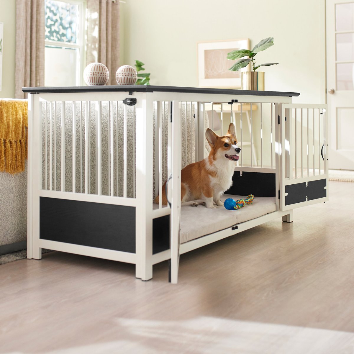 FRISCO "Roma" Dog Crate Credenza & Mat, Espresso, 65 x 28.7 x 32 inches