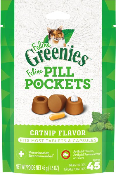 Greenies Pill Pockets Feline Catnip Flavor Natural Soft Adult Cat Treats, 1.6-oz pouch slide 1 of 8