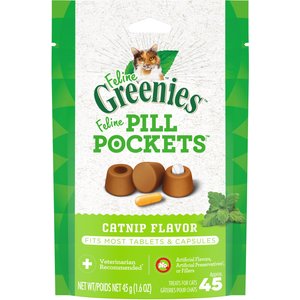 Greenies Pill Pockets Feline Catnip Flavor Natural Soft Adult Cat Treats, 1.6-oz pouch