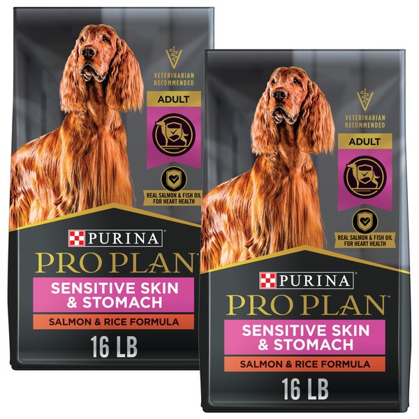 Purina Pro Plan Adult Sensitive Skin & Stomach Salmon & Rice Formula Dry Dog Food, 16-lb bag, bundle of 2 slide 1 of 10