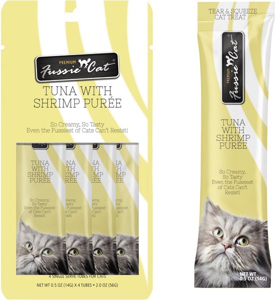 Fussie Cat Tuna with Shrimp Puree Lickable Cat Treats, 0.5-oz pouch, pack of 4 slide 1 of 6
