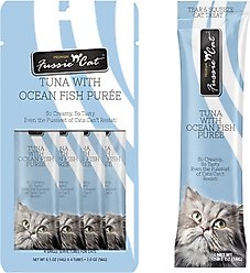 Fussie Cat Tuna with Ocean Fish Puree Lickable Cat Treats, 0.5-oz pouch, pack of 4