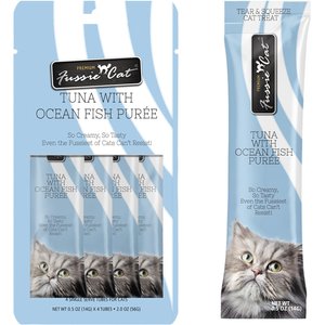 Fussie Cat Tuna with Ocean Fish Puree Lickable Cat Treats, 0.5-oz pouch, pack of 4