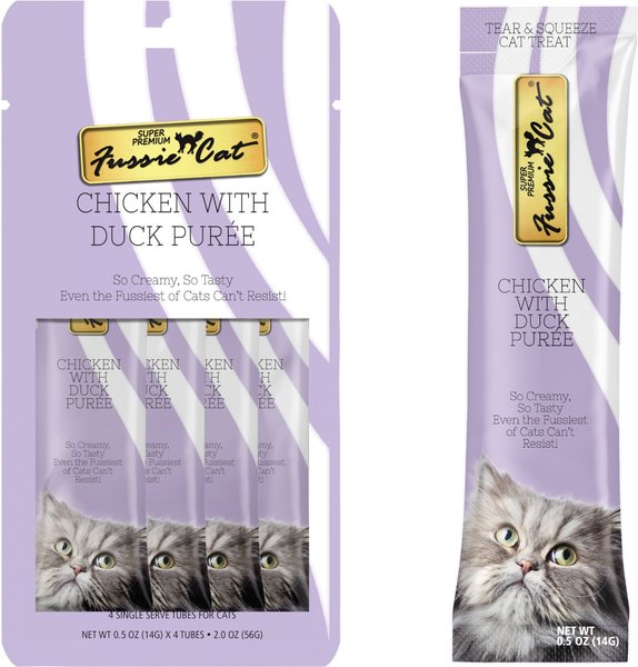 Fussie Cat Chicken with Duck Puree Lickable Cat Treats, 0.5-oz pouch, pack of 4 slide 1 of 6