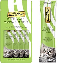 Fussie Cat Chicken with Vegetables Puree Lickable Cat Treats, 0.5-oz pouch, pack of 4