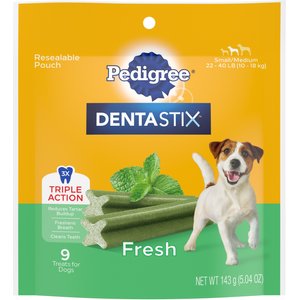 Pedigree Dentastix Fresh Mint Flavored Small/Medium Dental Dog Treats, 9 count