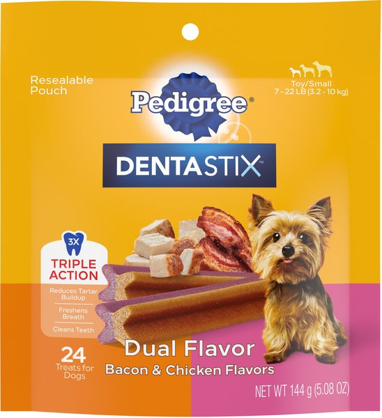 Pedigree Dentastix Dual Flavored Bacon & Chicken Flavored Mini Dental Dog Treats, 24 count slide 1 of 9