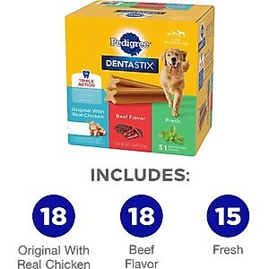 Pedigree Dentastix Original, Beef Flavored & Fresh Variety Pack Mint Flavored Large Dental Dog Treats, 51 count