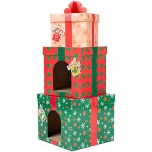 Disney Holiday Mickey & Friends Stacked Presents Cardboard Cat House, 2-Story