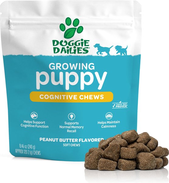 Doggie Dailies Cognitive Puppy Chews Vitamins w/DHA, Selenium, Organic Ashwagandha & Antioxidants to Support Brain Health, Nervous System Function & Promote Calmness, 120 count slide 1 of 7