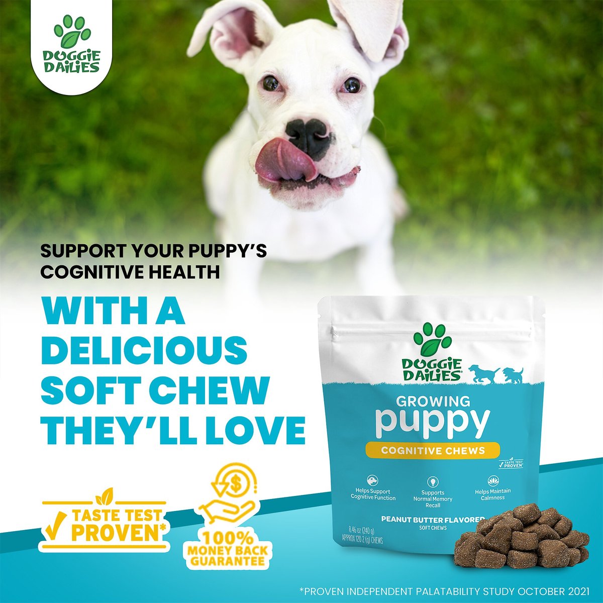 DOGGIE DAILIES Cognitive Puppy Chews Vitamins with DHA, Selenium