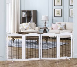 Spirich Freestanding Black Wire Dog Gate, White, 4 Panel