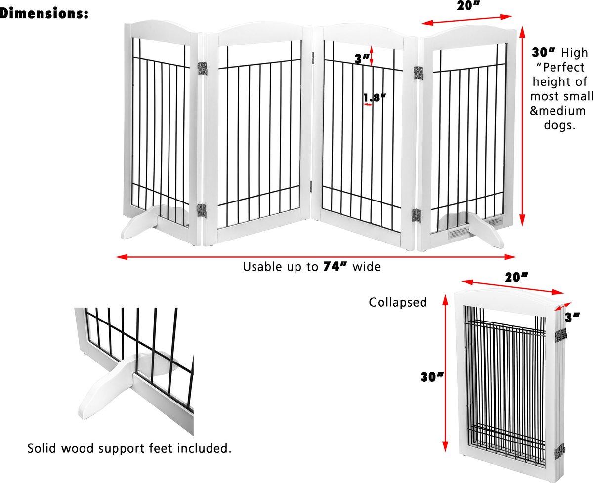SPIRICH Freestanding Black Wire Dog Gate, White, 4 Panel