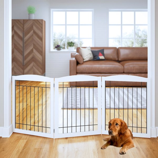 Pawland Freestanding Foldable Wire Dog Gate, White, 3 Panel slide 1 of 6