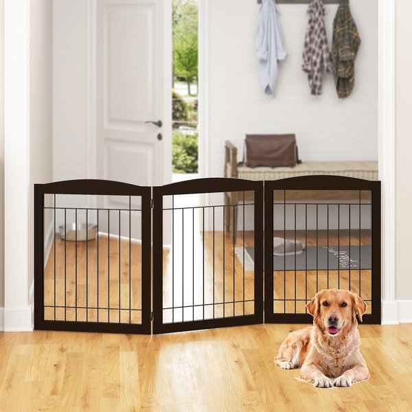 Pawland Freestanding Foldable Wire Dog Gate, Espresso, 3 Panel slide 1 of 5