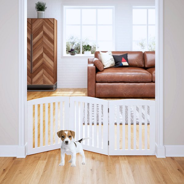 Pawland Freestanding Foldable Wooden Dog Gate, White, 3 Panel slide 1 of 7