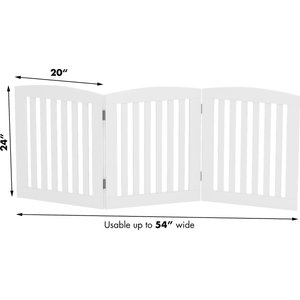 Pawland Freestanding Foldable Wooden Dog Gate, White, 3 Panel