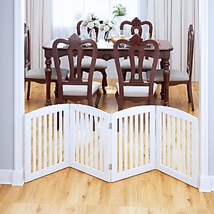 Pawland Freestanding Foldable Wooden Dog Gate, White, 4 Panel