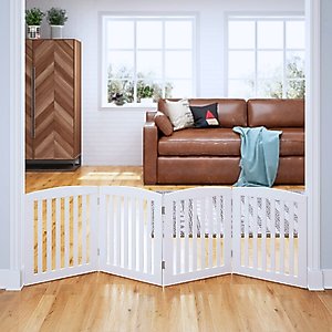 Pawland Freestanding Foldable Wooden Dog Gate, White, 4 Panel