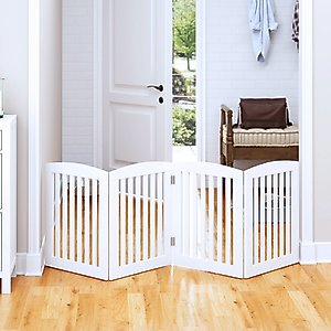 Pawland Freestanding Foldable Wooden Dog Gate, White, 4 Panel