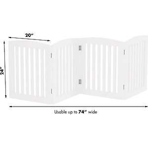 Pawland Freestanding Foldable Wooden Dog Gate, White, 4 Panel