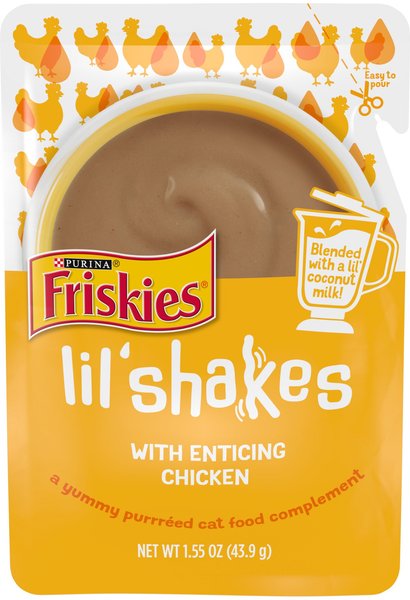 Friskies Pureed Topper Lil' Shakes With Enticing Chicken Cat Food, 1.55-oz bag, Case of 16 slide 1 of 9
