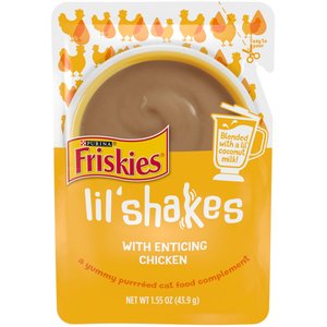 Friskies Pureed Topper Lil' Shakes with Enticing Chicken Cat Food, 1.55-oz bag, case of 16