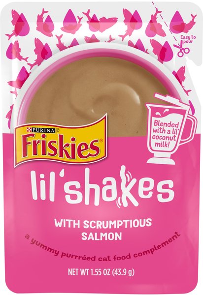Friskies Pureed Topper Lil’ Shakes With Scrumptious Salmon Cat Food, 1.55-oz bag, Case of 16 slide 1 of 10